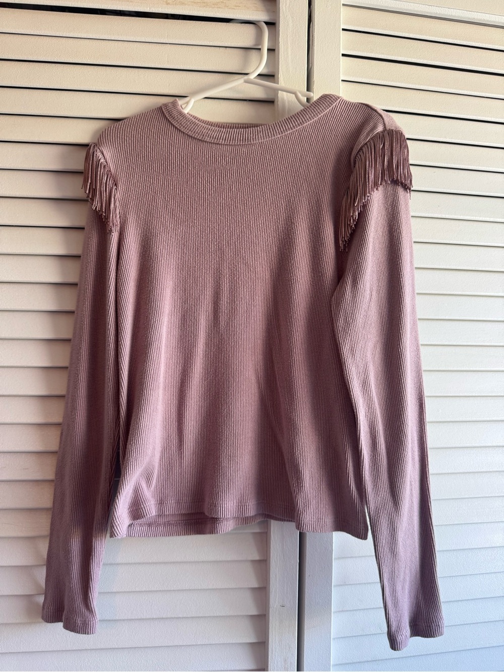 Girls' Mauve Fringe Shoulder Long Sleeve Top